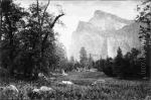 Bridal Veil Oil Painting by Carleton E. Watkins