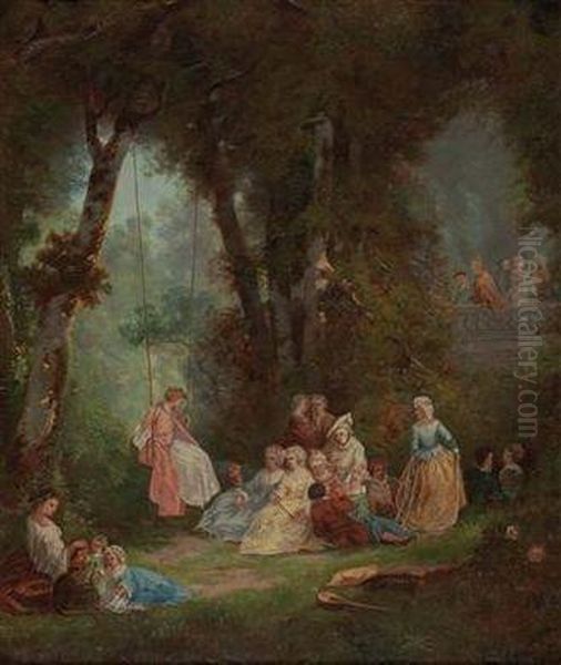 Familienfest Im Park Oil Painting by Watteau, Jean Antoine