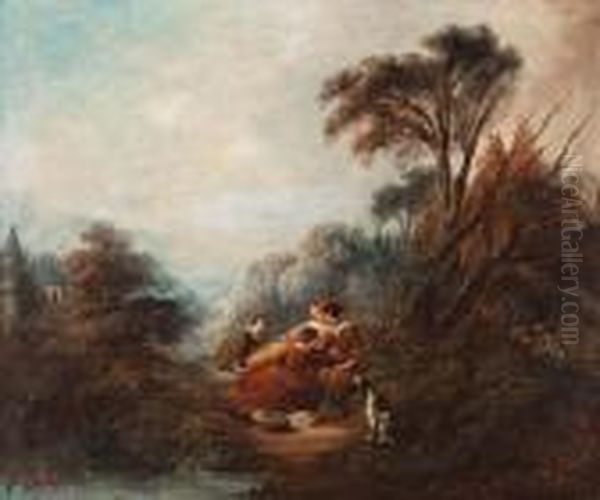 Rendezvous Am See Oil Painting by Watteau, Jean Antoine