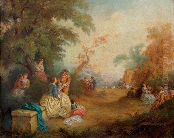 Scene Galante Sous Des Frondaisons Oil Painting by Watteau, Jean Antoine