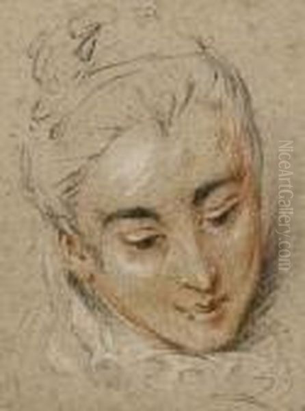 Head Of A Young Woman Oil Painting by Watteau, Jean Antoine