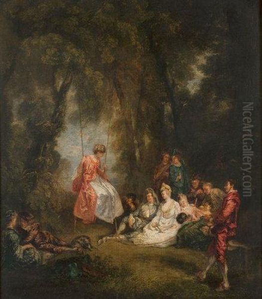 Les Agrements De L'ete Ou L'escarpolette Oil Painting by Watteau, Jean Antoine