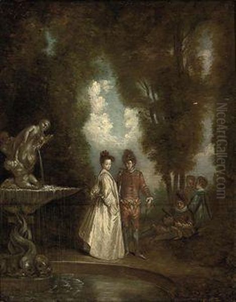 La Promenade Oil Painting by Watteau, Jean Antoine