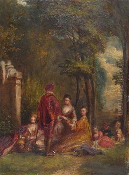 A Fete Galante Scene With Figures In Conversation Oil Painting by Watteau, Jean Antoine