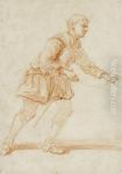 Man Pullingon A Rope Oil Painting by Watteau, Jean Antoine