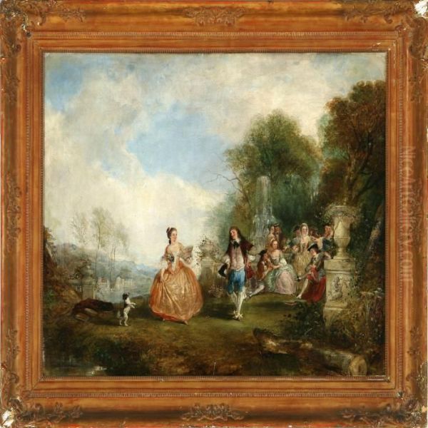 Romantic Scene In A Park Oil Painting by Watteau, Jean Antoine