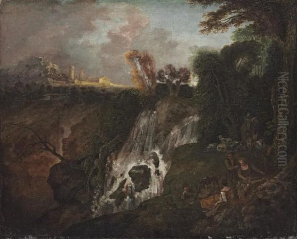 La Chute D'eau Oil Painting by Watteau, Jean Antoine