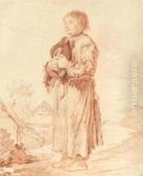 Standing Beggar Boy Oil Painting by Watteau, Jean Antoine