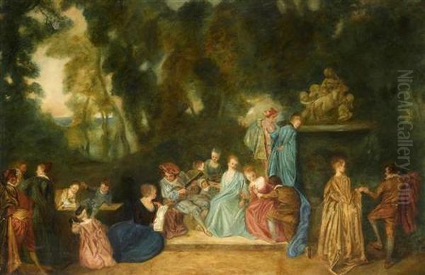 Festliche Gesellschaft Im Freien. Oil Painting by Watteau, Jean Antoine