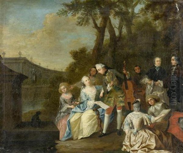 Gegenstucke: Feine Gesellschaft Im Freien. Oil Painting by Watteau, Jean Antoine