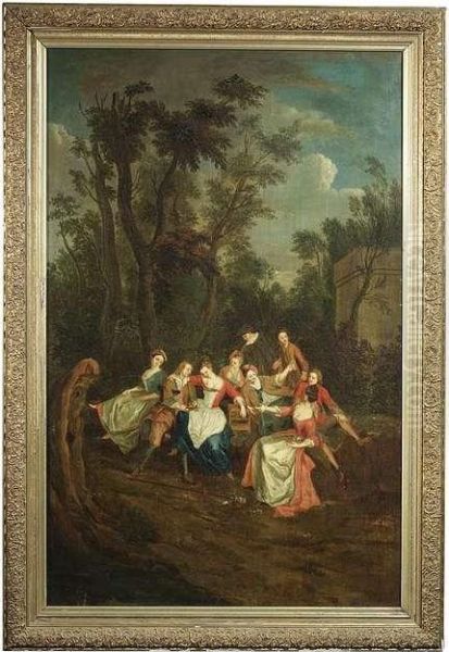 An Elegant Party In A Park. Oil/canvas/canvas Oil Painting by Watteau, Jean Antoine