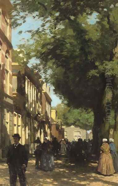 A sunny day on the Willemstraat, Scheveningen Oil Painting by Willem Bastiaan Tholen