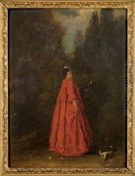 Elegante Dans Un Parc Oil Painting by Watteau, Jean Antoine