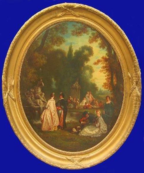 Figures In A Landscape Oil Painting by Watteau, Jean Antoine