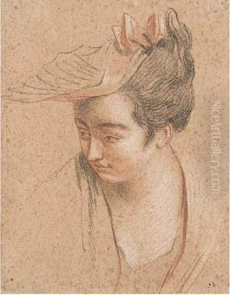 Portrait De Femme Au Chapeau Oil Painting by Watteau, Jean Antoine