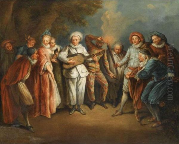 Actors Of The Italian Commedia Dell'arte Oil Painting by Watteau, Jean Antoine