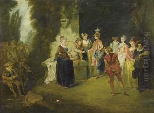 Franzosische Komodie. Oil Painting by Watteau, Jean Antoine