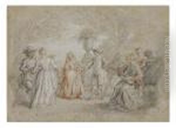 A Fete Galante Oil Painting by Watteau, Jean Antoine