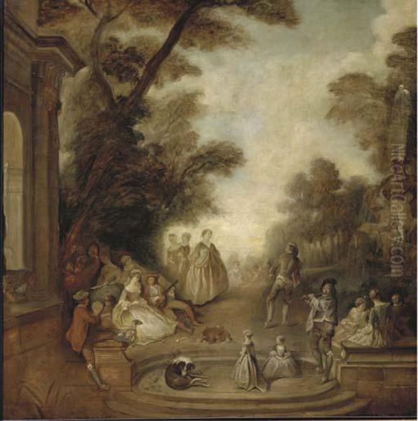 A Merry Company In A Park Landscape Oil Painting by Watteau, Jean Antoine