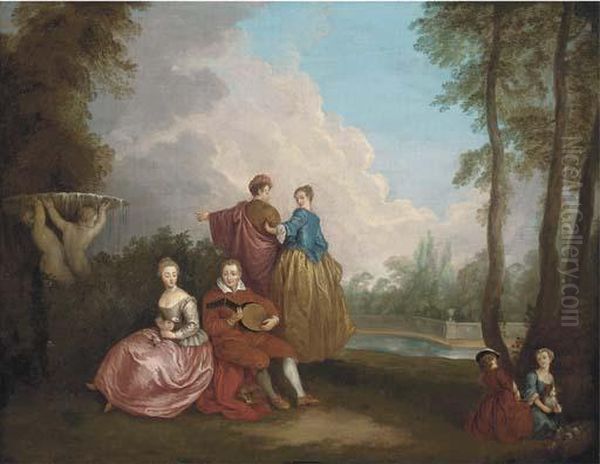 A Fete Champetre Oil Painting by Watteau, Jean Antoine