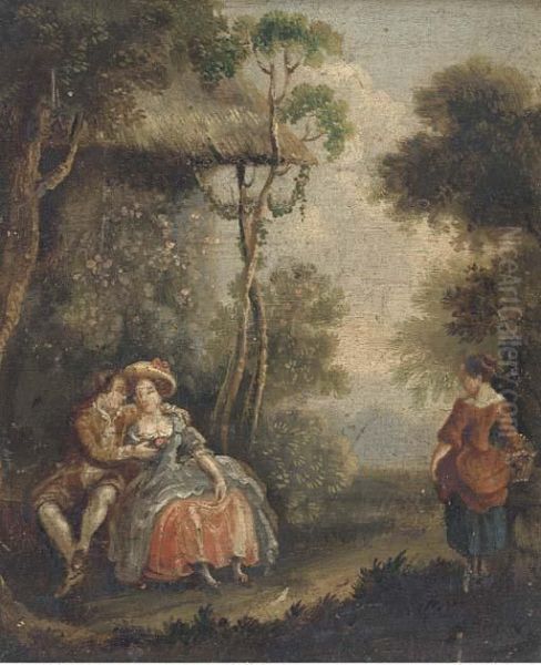 An Amorous Couple In A Landscape Oil Painting by Watteau, Jean Antoine