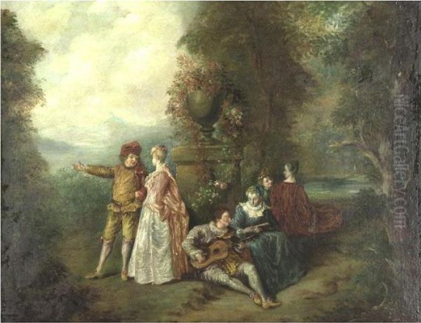 An Elegant Musical Party Oil Painting by Watteau, Jean Antoine