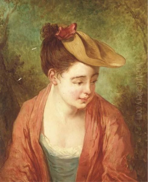 Portraits De Jeune Fille En Buste Oil Painting by Watteau, Jean Antoine