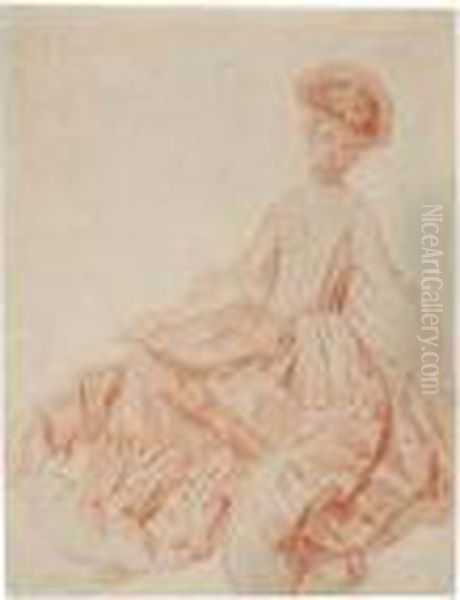 Portrait Of A Seated Woman In Elegant Dress Oil Painting by Watteau, Jean Antoine