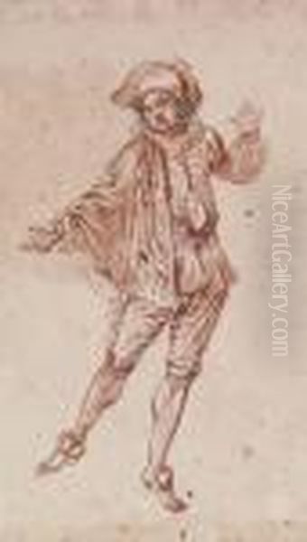 An Actor Gesturing To The Left Oil Painting by Watteau, Jean Antoine