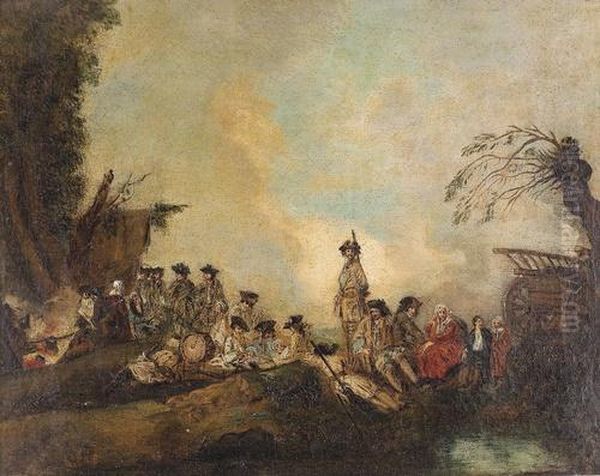 Rastende Soldaten. Oil Painting by Watteau, Jean Antoine