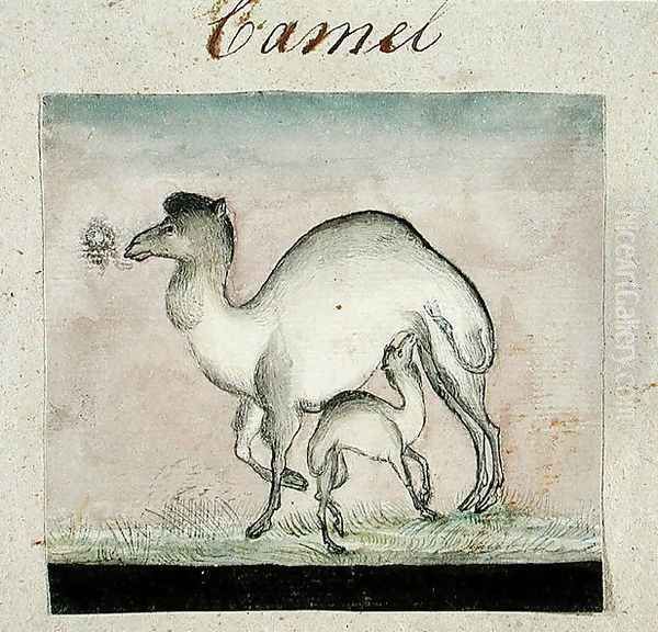 Mother Camel and her Calf Oil Painting by Gungaram Tambat