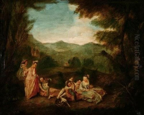 A Graden Gathering Oil Painting by Watteau, Jean Antoine