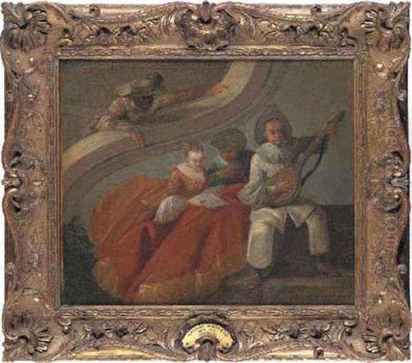 Elegant Figures From The Commedia Dell'arte Oil Painting by Watteau, Jean Antoine