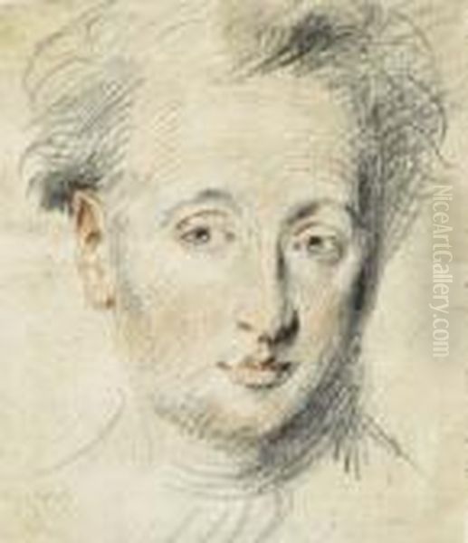 Head Of A Man Oil Painting by Watteau, Jean Antoine