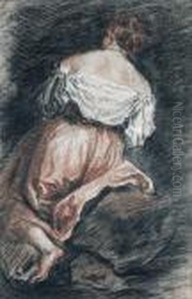 A Seated Woman Seen From Behind, After Bassano Oil Painting by Watteau, Jean Antoine