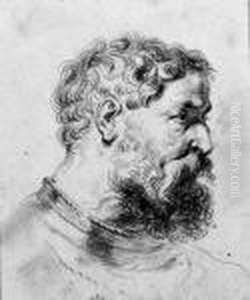 Head Of A Bearded Soldier Turned To The Right, After Sir Peter Paulrubens Oil Painting by Watteau, Jean Antoine