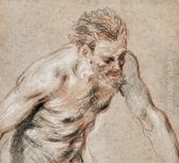 A Satyr, Half-length, Leaning Forward To The Right Oil Painting by Watteau, Jean Antoine