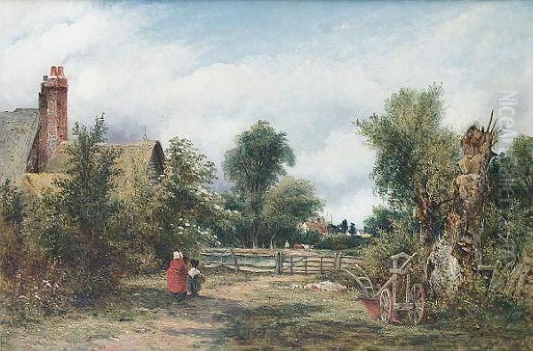 Landscape With Figures Beside A Cottage Oil Painting by Frederick Waters Watts