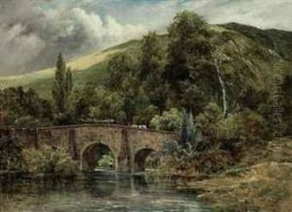 Fingle Bridge On The River Teign, East Devon Oil Painting by Frederick Waters Watts