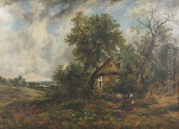 Mother And Child By A Rustic Cottage Oil Painting by Frederick Waters Watts