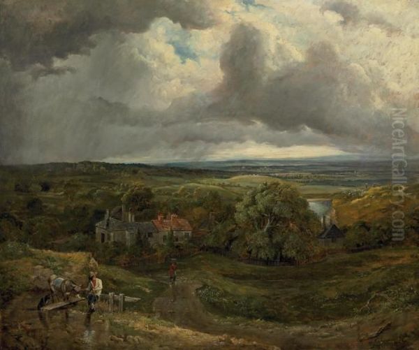 Figures In An Extensive Landscape Oil Painting by Frederick Waters Watts