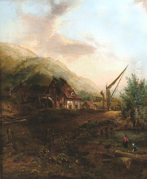 The Watermill Oil Painting by Frederick Waters Watts