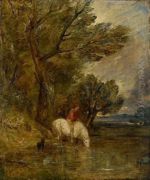 A Wooded Landscape Oil Painting by Frederick Waters Watts