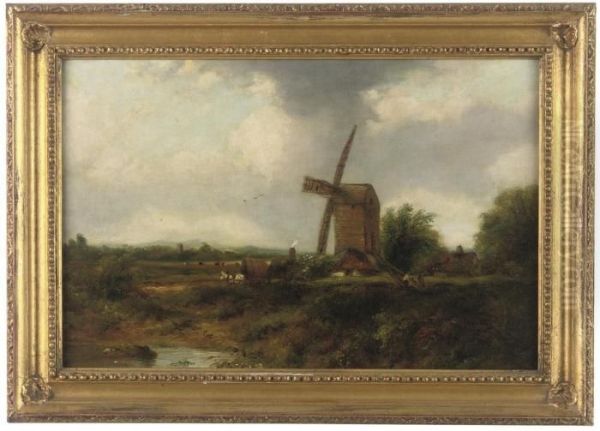 A Windmill In A Landscape Oil Painting by Frederick Waters Watts