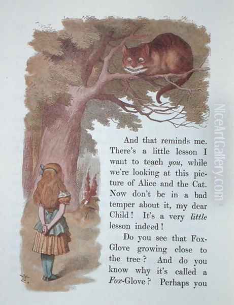 Alice and the Cheshire Cat, illustration from Alice in Wonderland, published in London, 1889 Oil Painting by Emily Gertrude Thomson