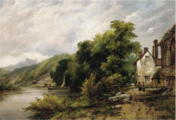 Wooded River Landscape Oil Painting by Frederick Waters Watts