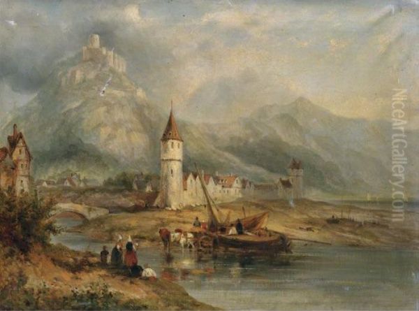 St. Goarhausen On The Rhine Oil Painting by Frederick Waters Watts