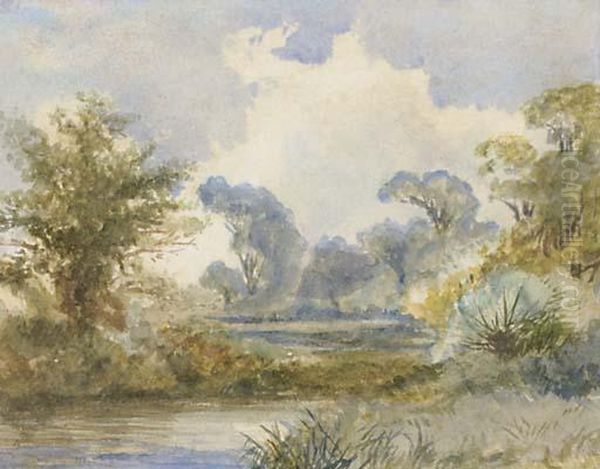 A River Landscape Oil Painting by Frederick Waters Watts