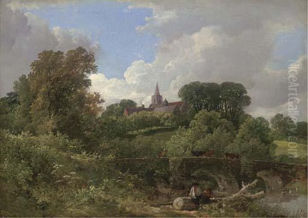 Figures Resting By A Bridge Oil Painting by Frederick Waters Watts