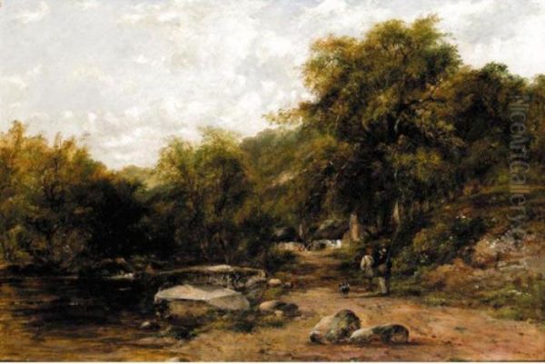 Figures By A River Oil Painting by Frederick Waters Watts